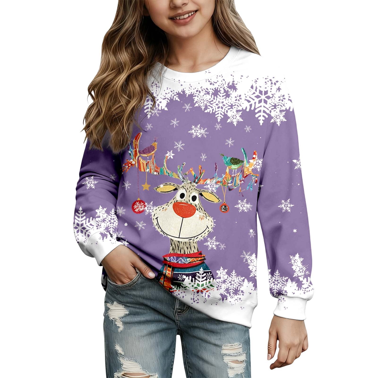 CHRISTMAS PRINT GIRLS FLEECE SWEATSHIRT JOGGER SET - RED