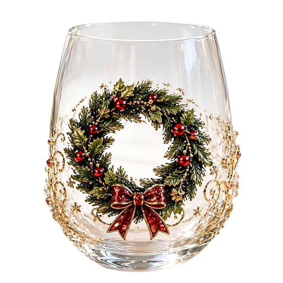 Christmas Glass Art Cup Christmas Cups Glass Holiday Glassware for Drinks Christmas Drinking Glass Cup for Coffee Juice Cocktails, Xmas Table Decor & Holiday Xmas Gift