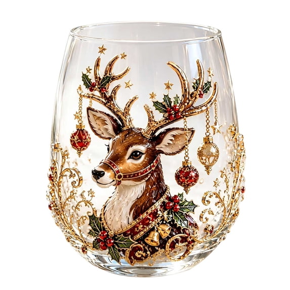 Christmas Glass Art Cup Christmas Cups Glass Holiday Glassware for Drinks Christmas Drinking Glass Cup for Coffee Juice Cocktails, Xmas Table Decor & Holiday Xmas Gift