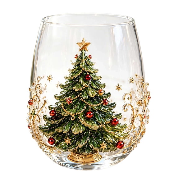 Christmas Glass Art Cup Christmas Cups Glass Holiday Glassware for Drinks Christmas Drinking Glass Cup for Coffee Juice Cocktails, Xmas Table Decor & Holiday Xmas Gift