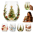 thumbnail image 1 of Christmas Glass Art Cup, Raised Holiday Glassware for Christmas Drinks with Santa Snowman Reindeer Design, Stemless Wine Glass for Coffee Tea Juice, Xmas Party Home Festive Decor Gift(Christmas Tree), 1 of 8