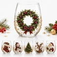 thumbnail image 1 of Christmas Glass Art Cup, Raised Holiday Glassware for Christmas Drinks with Santa Snowman Reindeer Design, Stemless Wine Glass for Coffee Tea Juice, Xmas Party Home Festive Decor Gift (Tree), 1 of 5