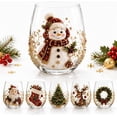 thumbnail image 1 of Christmas Glass Art Cup, Raised Holiday Glassware for Christmas Drinks with Santa Snowman Reindeer Design, Stemless Wine Glass for Coffee Tea Juice, Xmas Party Home Festive Decor Gift (Stocking), 1 of 5