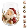 thumbnail image 1 of Christmas Glass Art Cup, Raised Holiday Glassware for Christmas Drinks with Santa Snowman Reindeer Design, Stemless Wine Glass for Coffee Tea Juice, Xmas Party Home Festive Decor Gift (Wreath), 1 of 6