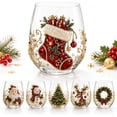 thumbnail image 1 of Christmas Glass Art Cup, Raised Holiday Glassware for Christmas Drinks with Santa Snowman Reindeer Design, Stemless Wine Glass for Coffee Tea Juice, Xmas Party Home Festive Decor Gift (Reindeer), 1 of 5