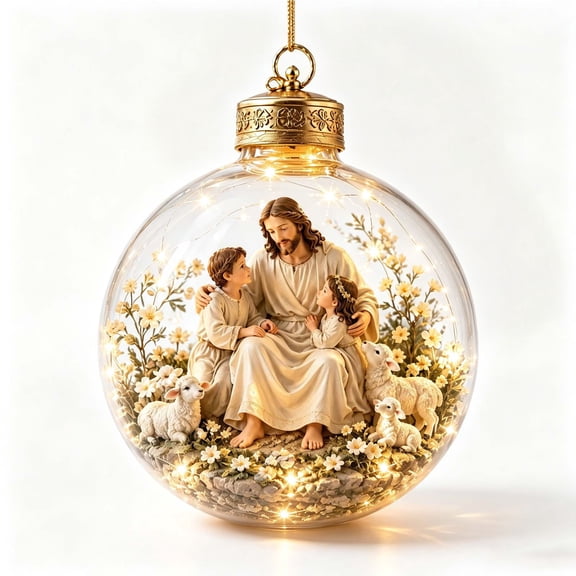 Christmas Glass Ball Ornament with Nativity Scene Warm Glow LED Light Random Cap Hanging Tree Decor