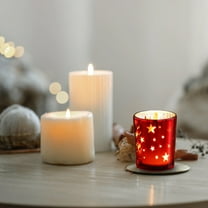 Christmas Glass Candle Holder, Small Aromatic Tea Light Cup with Holiday Patterns for Table Centerpiece, Festive Gift Idea(Red)