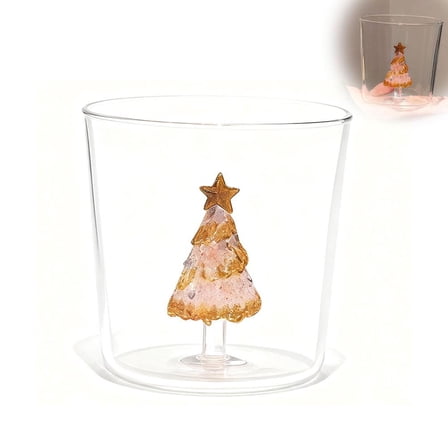 Christmas Glass Coffee Mugs,Cute Coffee Cup for Tea, Milk, Juice,Clear Insulated Glasses Cups Winter Holiday Mugs Drinkware Accessory for Cappuccino Latte Espresso Tea Bag Beverage Hot Chocolate