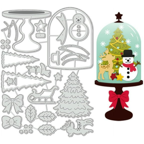 Christmas Glass Dome Theme Cutting Dies Snowman Christmas Tree Carbon Steel Embossing Tool Die Cuts Metal Templates for DIY DIY Scrapbooking Photo Album Decorative Embossing