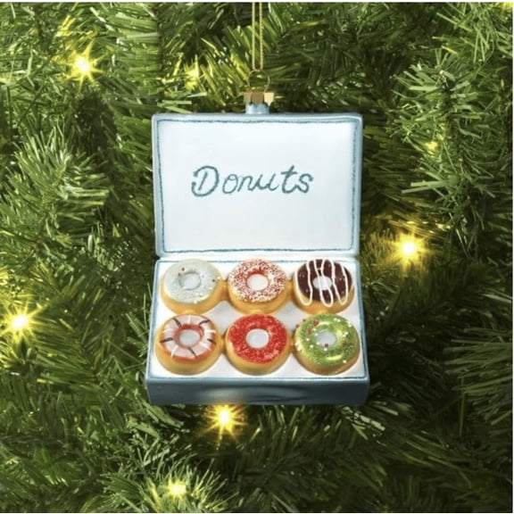 Christmas Glass Donut Box Ornament Taste Coffee Beignets Cafe du monde Donut Ornaments Favor Decor/French Quarter Souvenir Wedding NOLA Mardi Gras Tree New Orleans