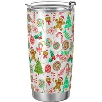 Christmas Glass Gingerbread Snowflake Candy Insulated Coffee Cup Beverage Container Office Travel Mug with Lid 20 oz Holiday Back to School Gift