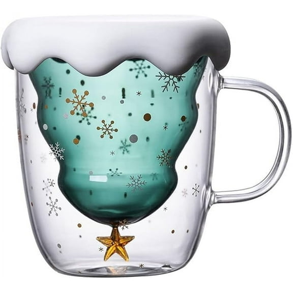 Christmas Glass Mug with Snowflake Decals,Double Wall Insulated Glasses for Tea and Milk, Christmas Gifts for Mom, Sisters, Kids, Lover, Friends and Family, 8.5 oz