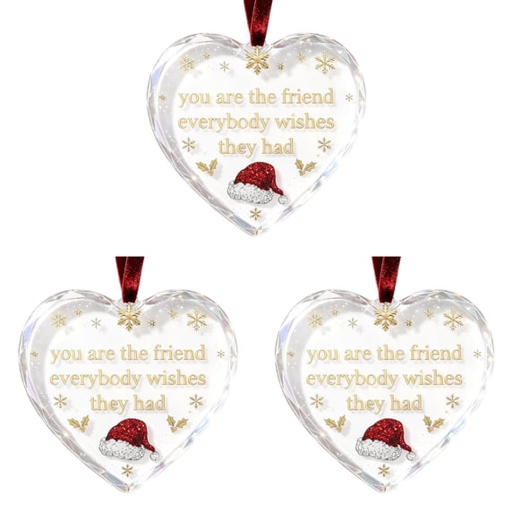Christmas Glass Ornaments Set of 3 with Sentimental Quote 3.15 Inch Keepsake for Tree Wreath Holiday Friendship Neighborhood Gift Exchange