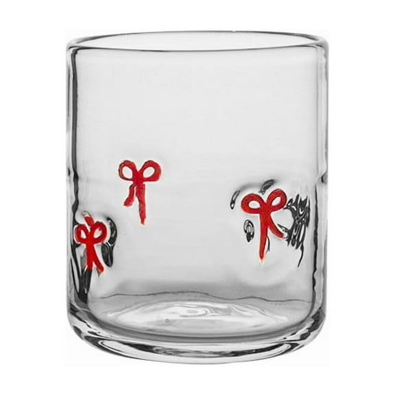 Christmas Glass Tumbler with Red Bow, Festive Drinkware for Holiday Beverages, Clear Glass Cup for Home & Party, Xmas Gift for Drinkware Collectors & Seasonal Celebrations