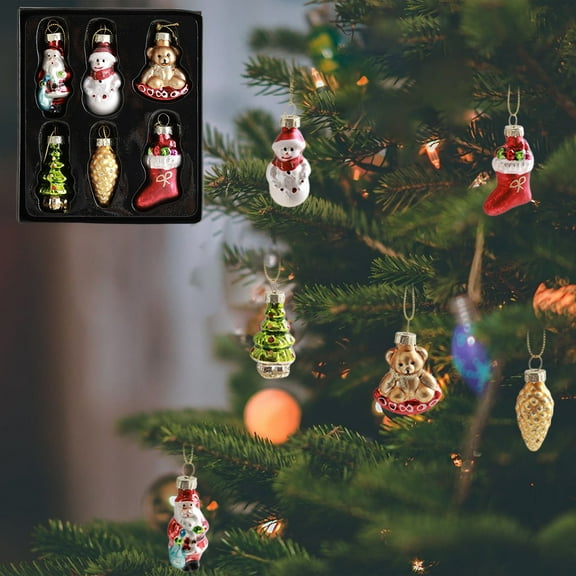 Christmas Glass Unique Snowman Hanging Ornaments Sets of 6, Delicate Beautiful Snowman Ornaments for Xmas Tree Holidays Home Decor 2.3Inch Multicolor