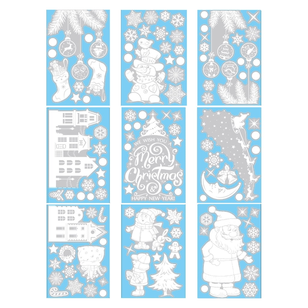 Christmas Glass Window Stickers 9 Sheets PVC Electrostatic Decal Ornament for Children Bedroom