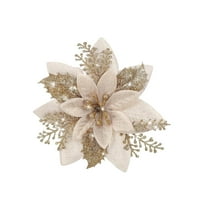 Christmas Glitter Artificial Flower Champagne, Artificial Christmas Glitter Flowers with Clips Xmas Tree Flower Ornament Decor Suitable for Many Occasions, 1 Artificial Flower