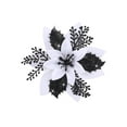 thumbnail image 1 of Christmas Glitter Artificial Flowers White and Black, Artificial Christmas Glitter Flowers with Clips Xmas Tree Flower Ornament Decor Suitable for Many Occasions, 1 Artificial Flower, 1 of 9
