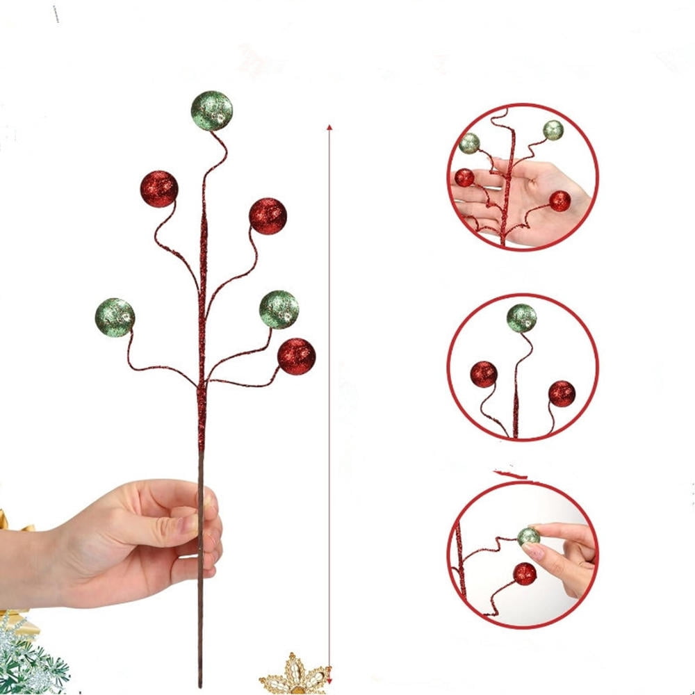Christmas Glitter Ball Picks 14 Inch Artificial Curly Spray Ball Sticks