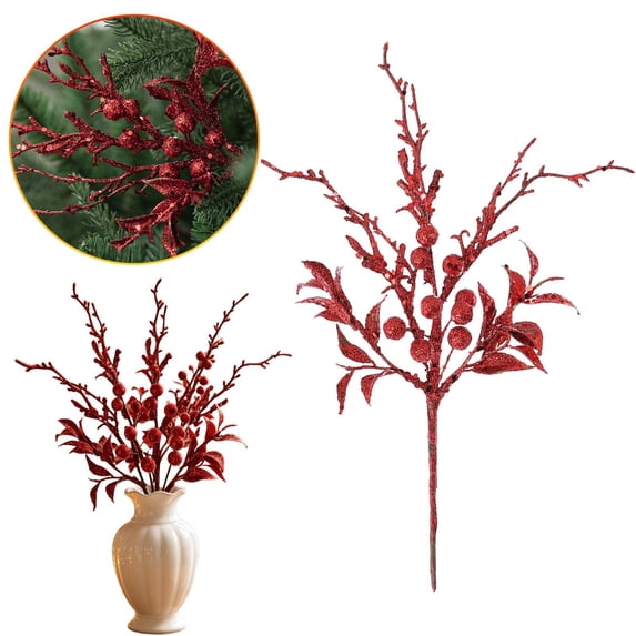 Christmas Glitter Berries Stems Branch, Dienrx 11 Inch Artificial Berry ...