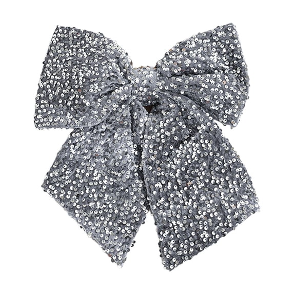 Christmas Glitter Bow Sequin Fabric Decor Bow Wrapping Gift Decor with Glitter Ribbon Wall Pendant for Christmas Tree Topper Fireplace Wreath Xmas Holiday Party Decor 13Inch