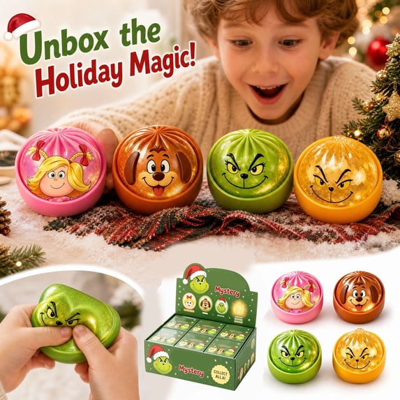 Christmas Glitter Dumpling Squishy Box, 4 Random Styles Slow Rising Squeeze Toys, 3.3 Inch