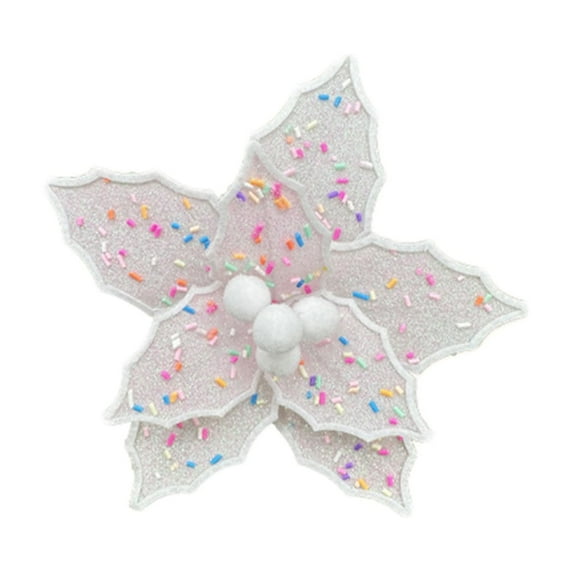 Christmas Glitter Flower Ornament – Simulation Floral Décor for Tree, Wreath, Table, or Holiday Party Scene, Home Decor