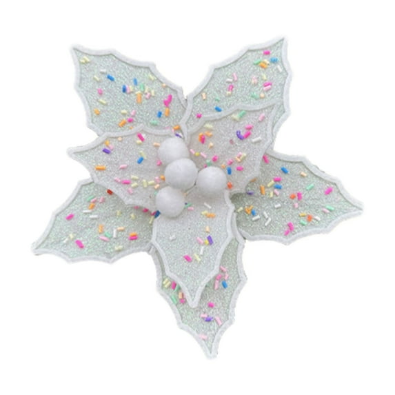 Christmas Glitter Flower Ornament – Simulation Floral Décor for Tree, Wreath, Table, or Holiday Party Scene, Home Decor