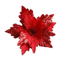 Christmas Glitter Flowers Christmas Tree Ornaments Artificial Poinsettia Flower Velvet Magnolia Floral Picks for Xmas Wedding DIY Crafts Wreath Party Floral Decorations (Red,White)