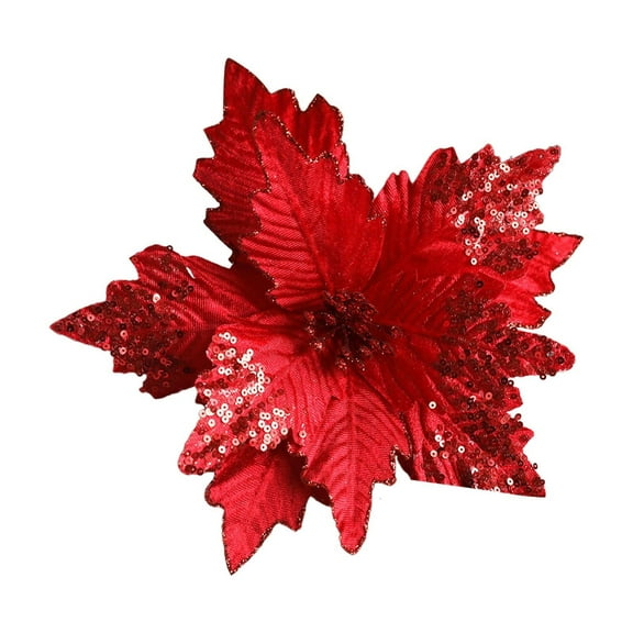Christmas Glitter Flowers Christmas Tree Ornaments Artificial Poinsettia Flower Velvet Magnolia Floral Picks for Xmas Wedding DIY Crafts Wreath Party Floral Decorations (Red,White)