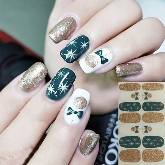 Nail Stickers Manicure Wraps Design Christmas Polish Kits - 14 Full Glitter Sheets for Stunning