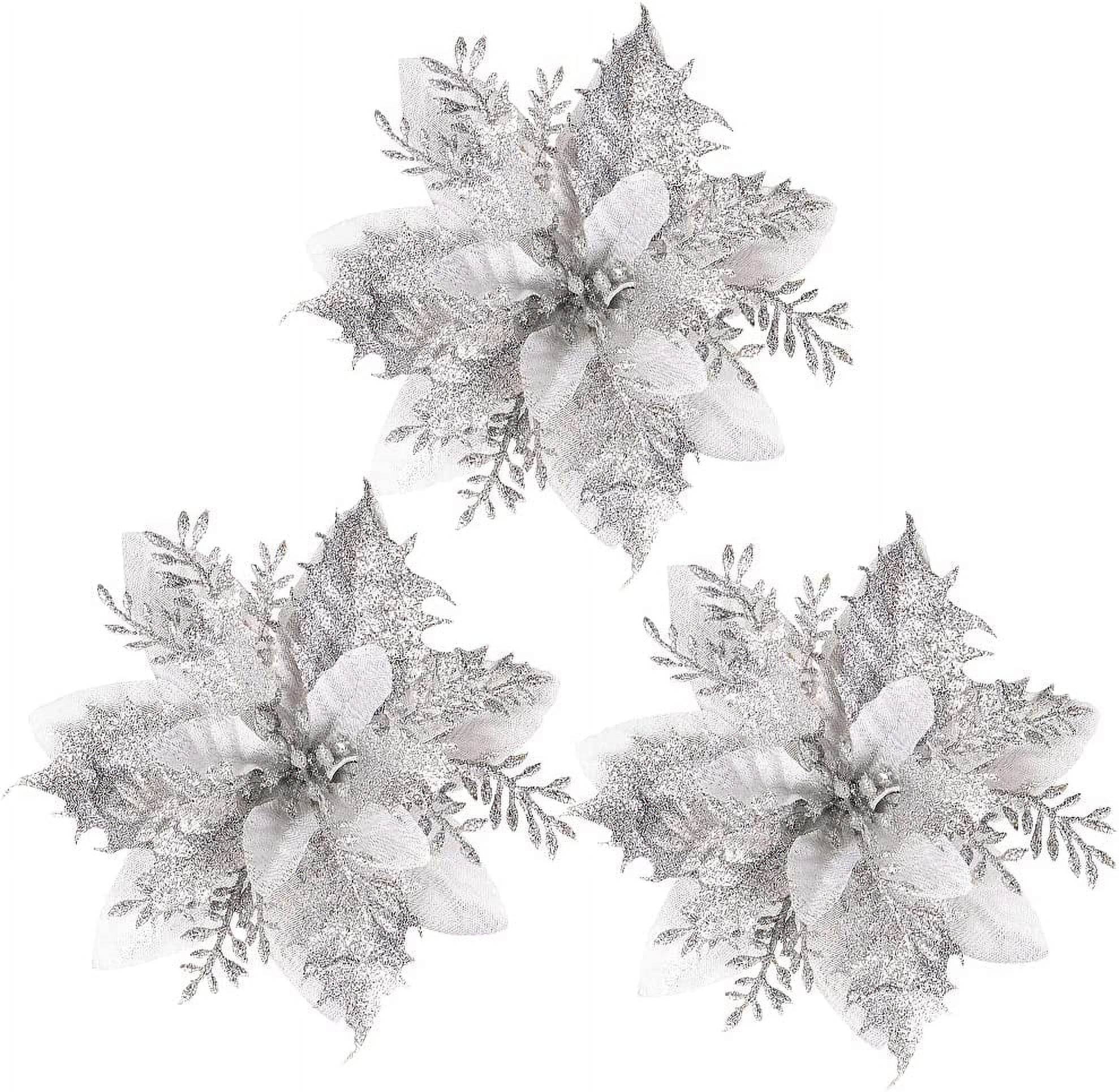 Christmas Glitter Poinsettia Flower Christmas Tree Ornaments Artifical