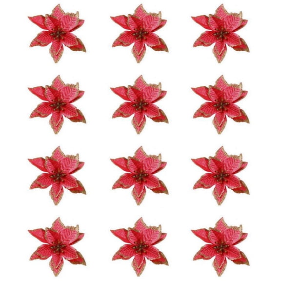 Christmas Glitter Poinsettia Flowers Xmas Tree Ornaments - 12PCS Artificial Christmas Flower for Christmas Tree Wreath Garland Decoration (5.91 inches in Dia)