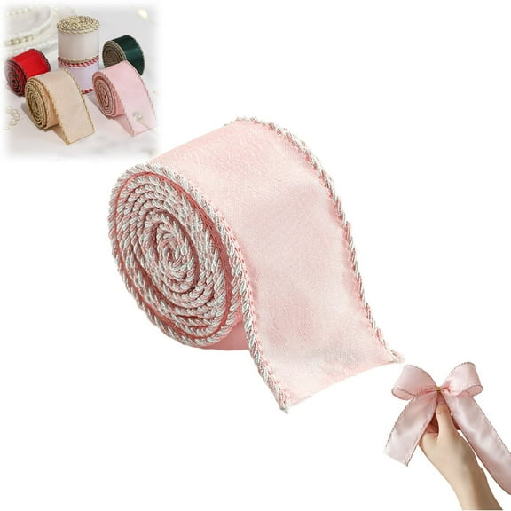 Christmas Glitter Ribbon with Wired Edge, Decorative Ribbon for Wrapping, Bows, Crafts, Baskets & Xmas Tree Decorations Pink