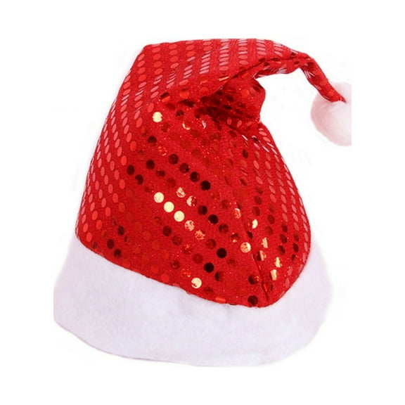 Christmas Glitter Sequin Hat with Plush Ball Santa Claus Cap for Adults Children Holiday Props Xmas New Year Party Decor