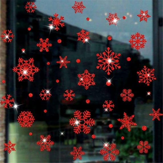 Christmas Glitter Snowflake Wall Stickers Bedroom Living Room Home Wall Decoration Wall Stickers Self Adhesive/ Snowflake Wall Sticker Red
