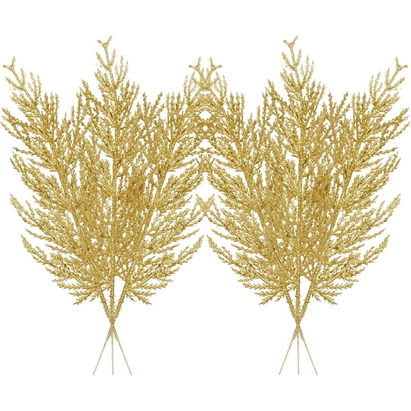 Christmas Glitter Stems 24Pcs Artificial Pine Tree Picks for Christmas Tree Ornaments , DIY Xmas Wreath, Crafts, Garland, Holiday, Party, Wedding and Home Decoration