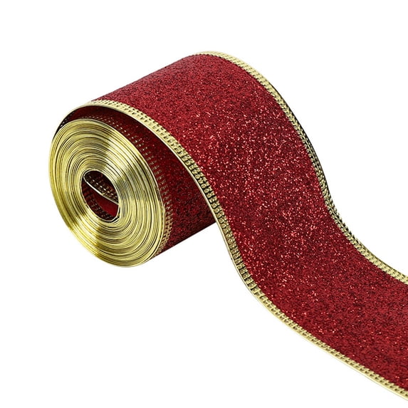 Christmas Glitter Wired Ribbon 2 Inch X 10.94 Yards Wired Edge Ribbon Holiday Decor Fabric Metallic Ribbons for Gift Wrapping Bows Xmas Tree Wreath Garland Diy Crafts Party Decorations Ornament Red
