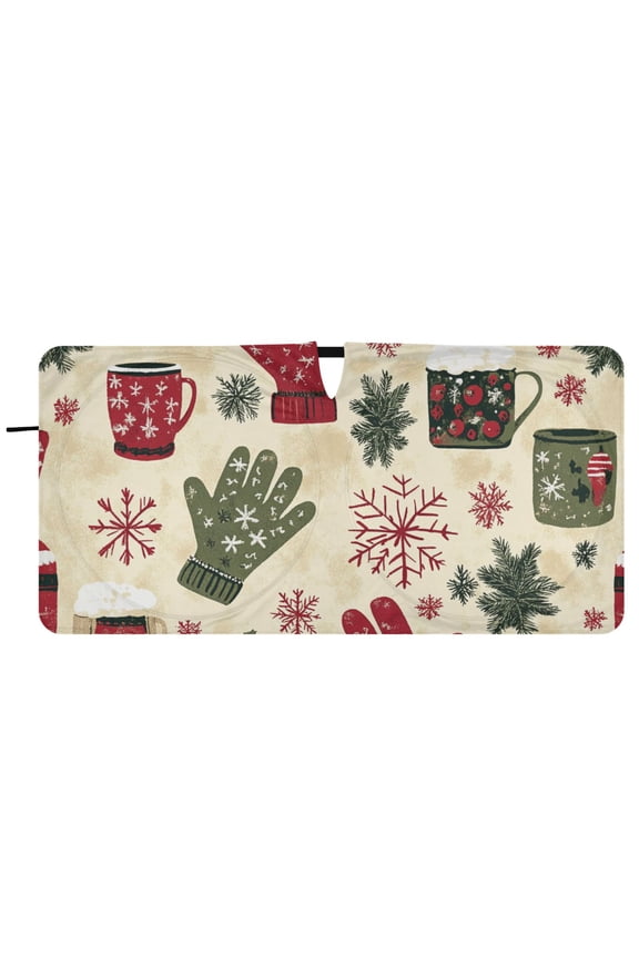 Christmas Gloves Cups Car Windshield Sun Shade Foldable Front Window Shades Cover Sun Visor Shield Block