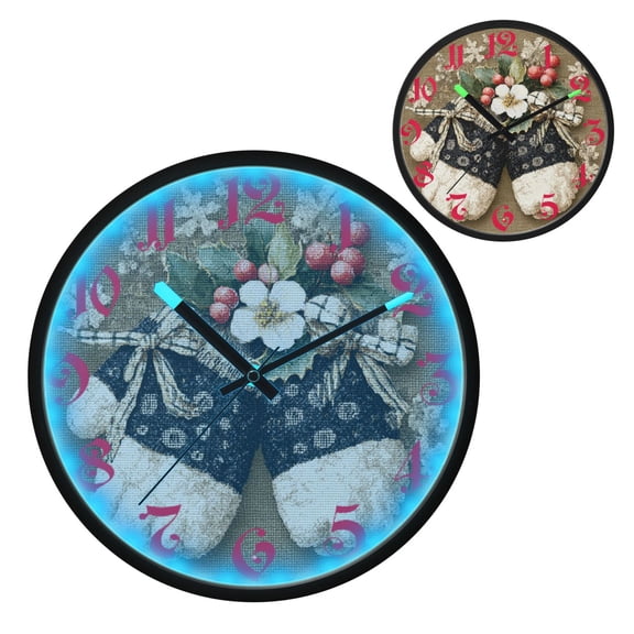Christmas Gloves Luminous Wall Clock with Sound-Activated LED 12-Inch Silent Acrylic Timepiece for Bedroom Livingroom or Office
