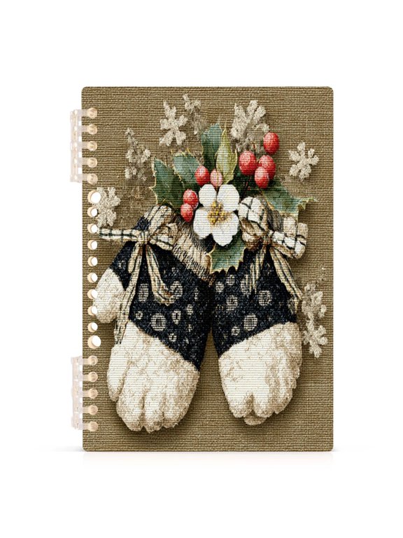 Christmas Gloves Notebook College Horizontal Grid Paper Ink Spill Resistant Water Resistant Cover 8.3x5.7x0.4in