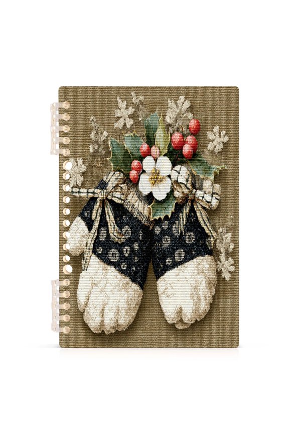 Christmas Gloves Notebook College Horizontal Grid Paper Ink Spill Resistant Water Resistant Cover 8.3x5.7x0.4in