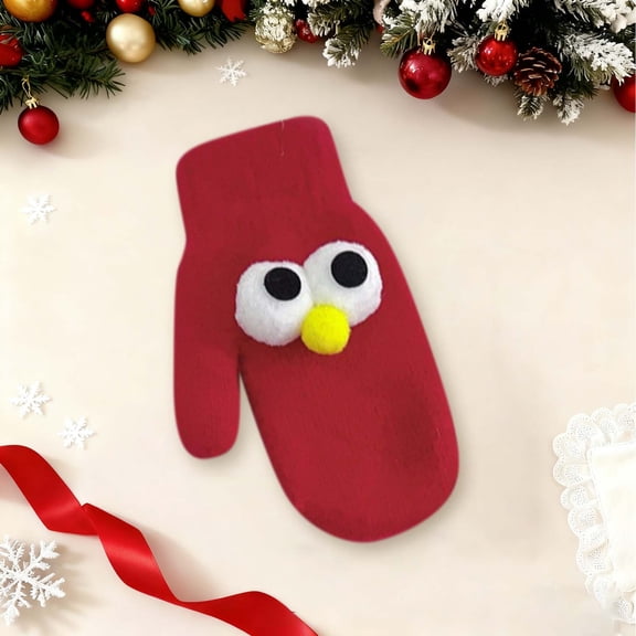 Christmas Gloves Warm Winter Mittens for Holiday Cheer, 3D Cartoon Festive Knitted Gloves