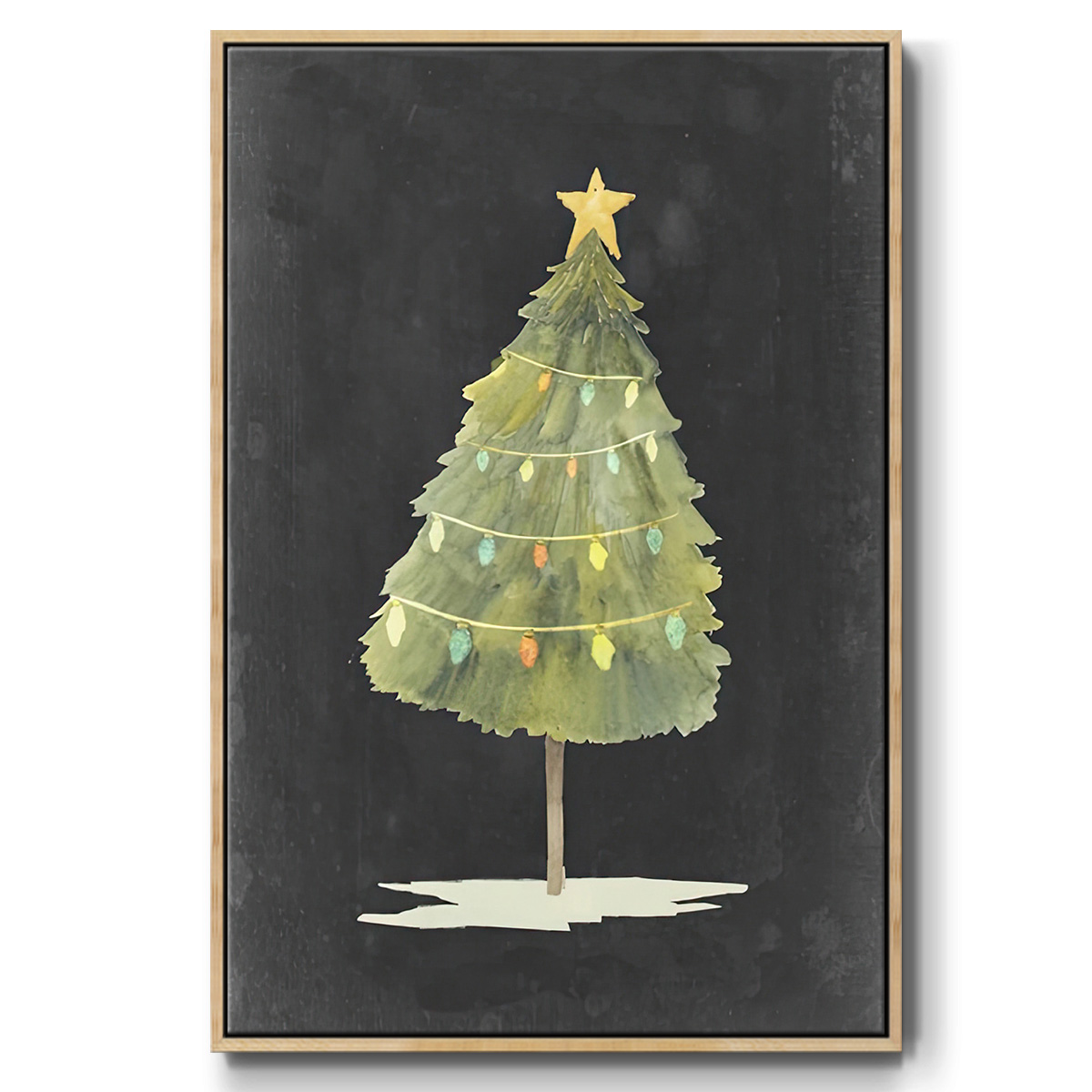 Christmas Glow I - Framed Gallery Wrapped Holiday Canvas - 25 x 37 - Natural Wood Frame