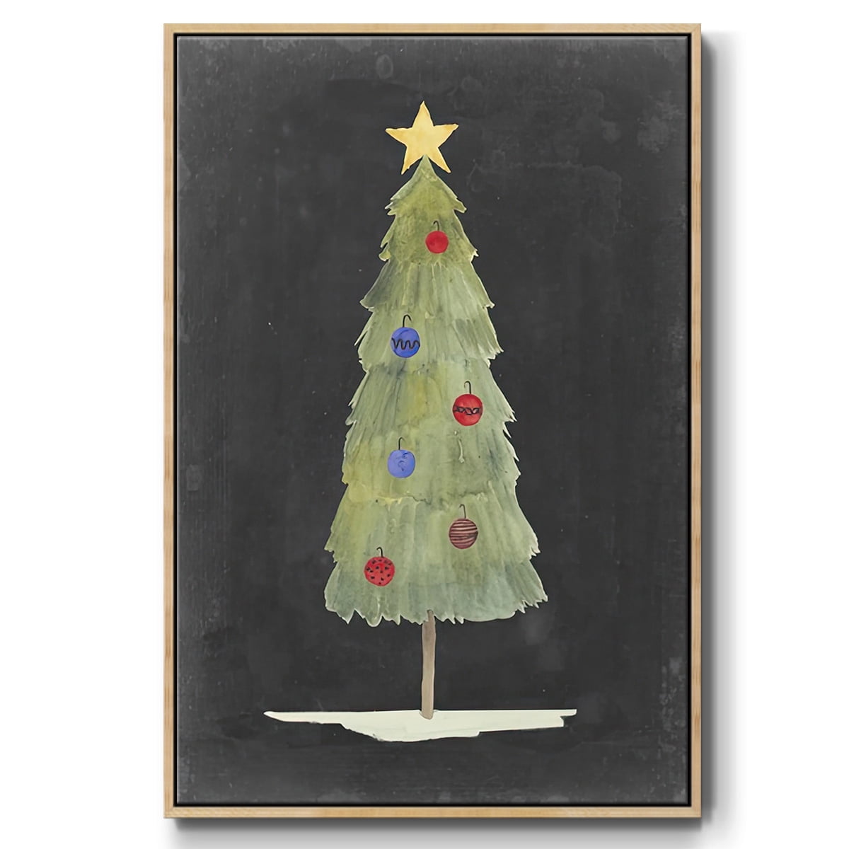 Christmas Glow II - Framed Gallery Wrapped Holiday Canvas - 27 x 41 - Natural Wood Frame