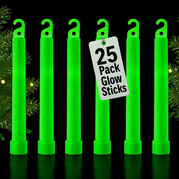Christmas Glow Sticks, 6" Glow in the Dark Gift Toys & Party Favors for Kids, 12Hr Use Light Stick Toy, Christmas Holiday Gifts & Emergency Use, 25Pcs