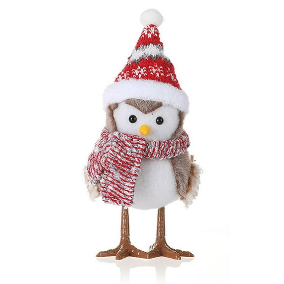 Christmas Glowing Standing Bird Ornaments Figurine Handmade Cute Fabric Xmas Birds Statue Ornament for Home Tabletop Centerpiece Indoor Christmas Decor Prop Gift