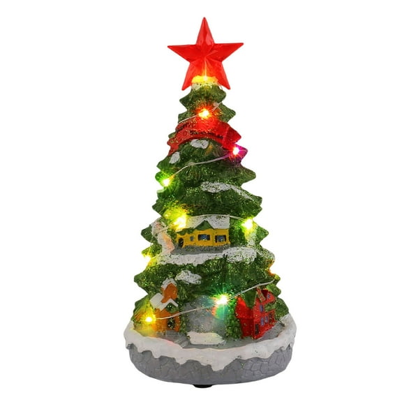 Christmas Glowing Tree Music Box, Resin Miniature House Scene with LED Lights, Spinning Christmas Decor, Perfect Holiday Gift