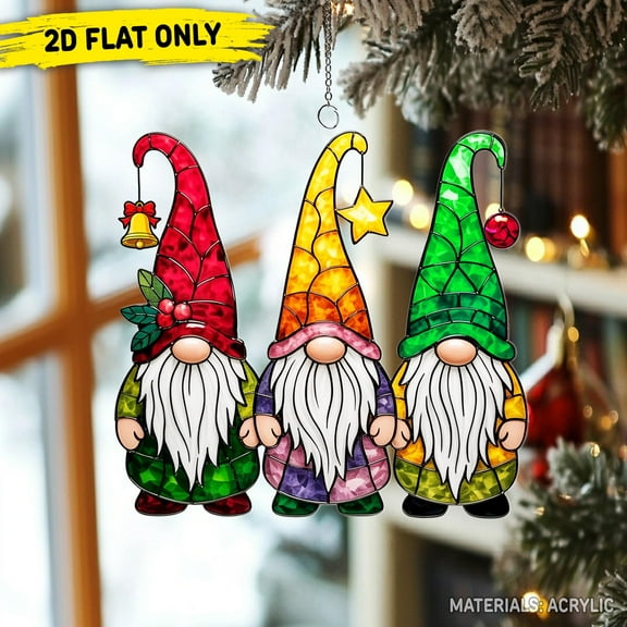 Christmas Gnome Acrylic Suncatcher, Festive Holiday Window Hanging Decor