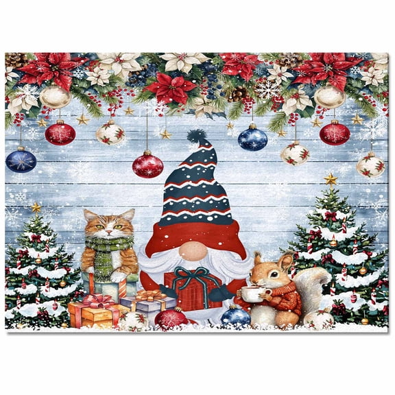 Christmas Gnome Area Rug 2.7x5ft Squirrel Cat Poinsettia Xmas Tree Board Non-Slip Washable Square Rugs Soft Felt Indoor Floor Mat for Bedroom Kitchen Living Room Bathroom